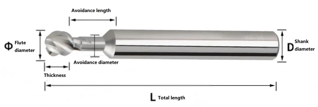 Arched carbide end mill additional dimension reference