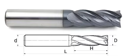 HRC45 four-flute square end mill dimension reference