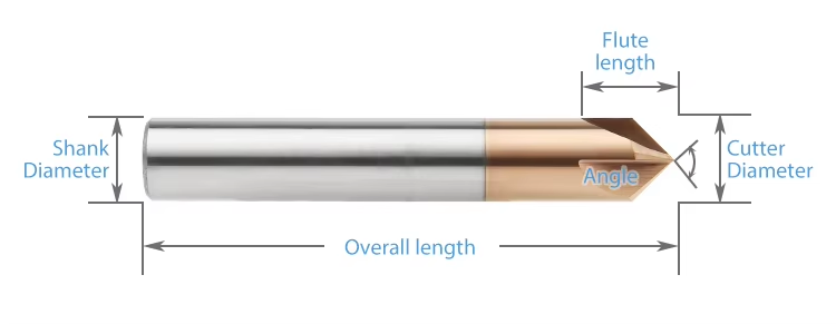90 degree 3 flute solid carbide chamfer mill dimension drawing