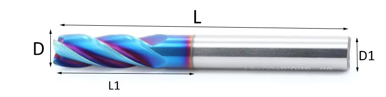 HRC65 square end mill dimensional reference