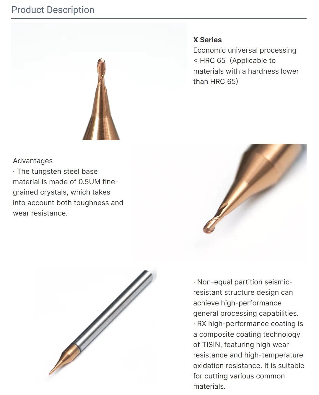 Two-flute micro solid carbide ball nose end mill geometry