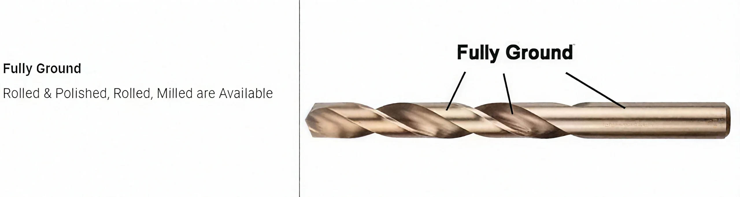 Fully ground cobalt HSS twist drill flute and body