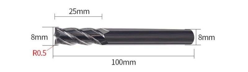 Custom 4-flute corner radius end mill for aluminum dimension reference