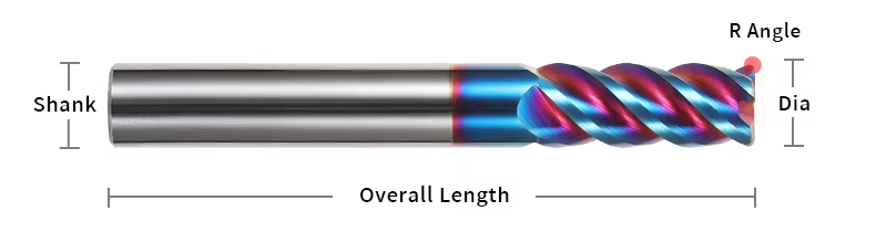 HRC65 solid carbide corner radius end mill dimensions