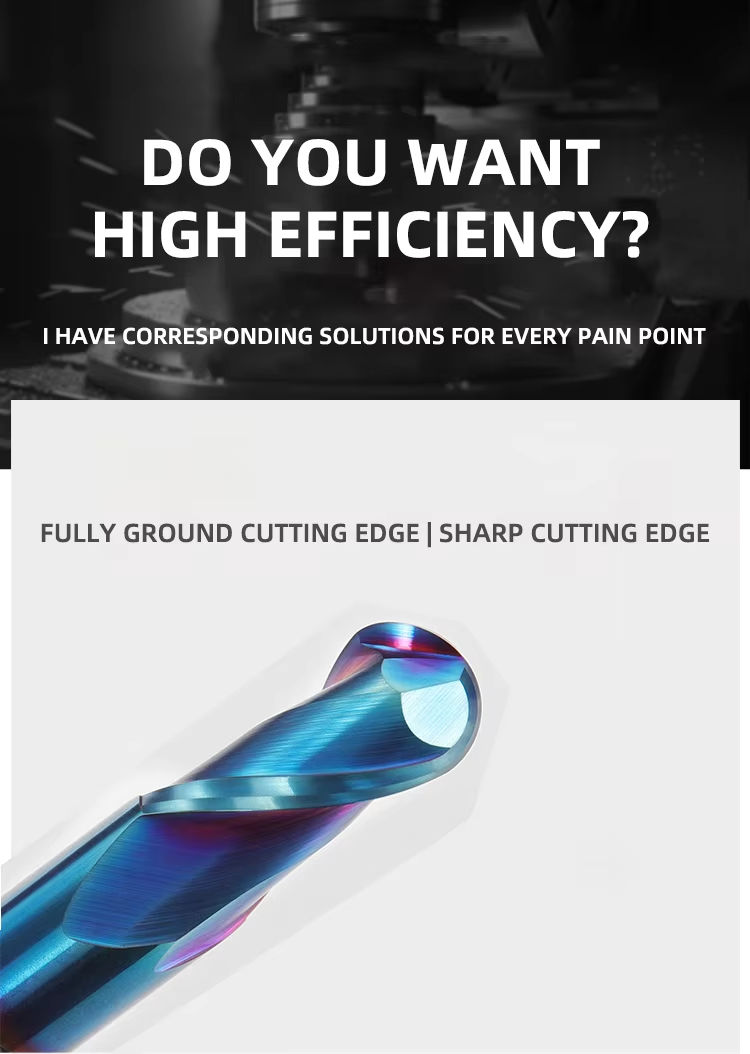 Two-flute ball nose cutting edge for hardened steel machining