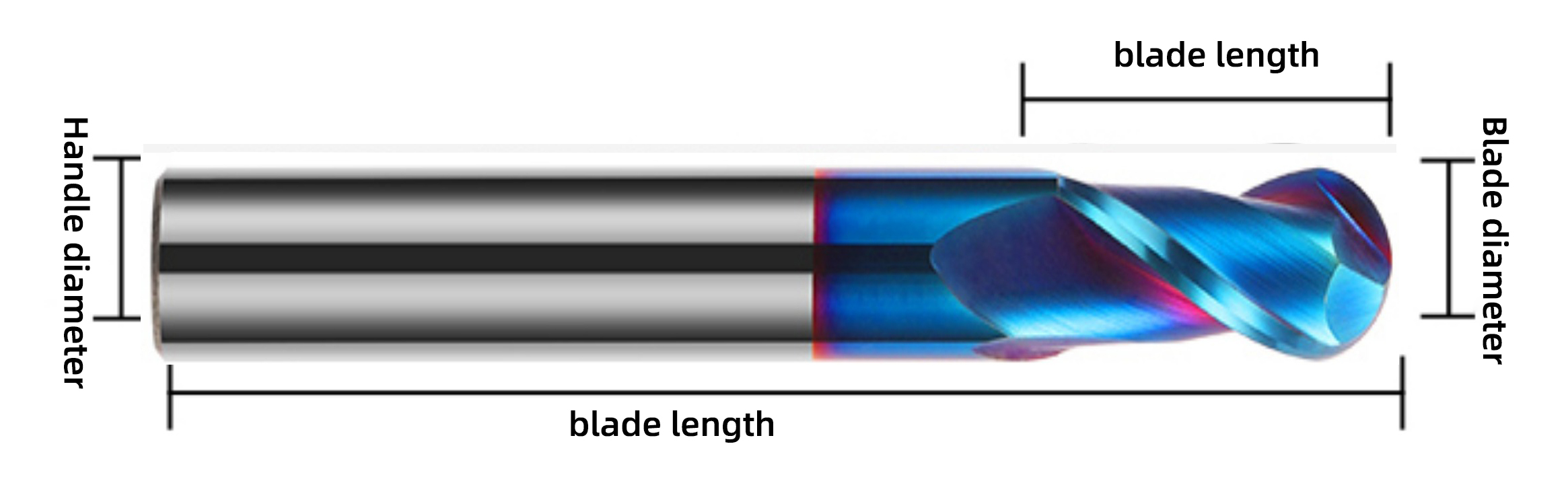 HRC65 2-flute solid carbide ball nose end mill dimension reference