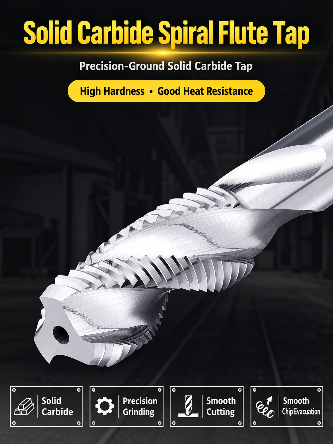 precision ground solid carbide spiral flute tap cutting edge detail