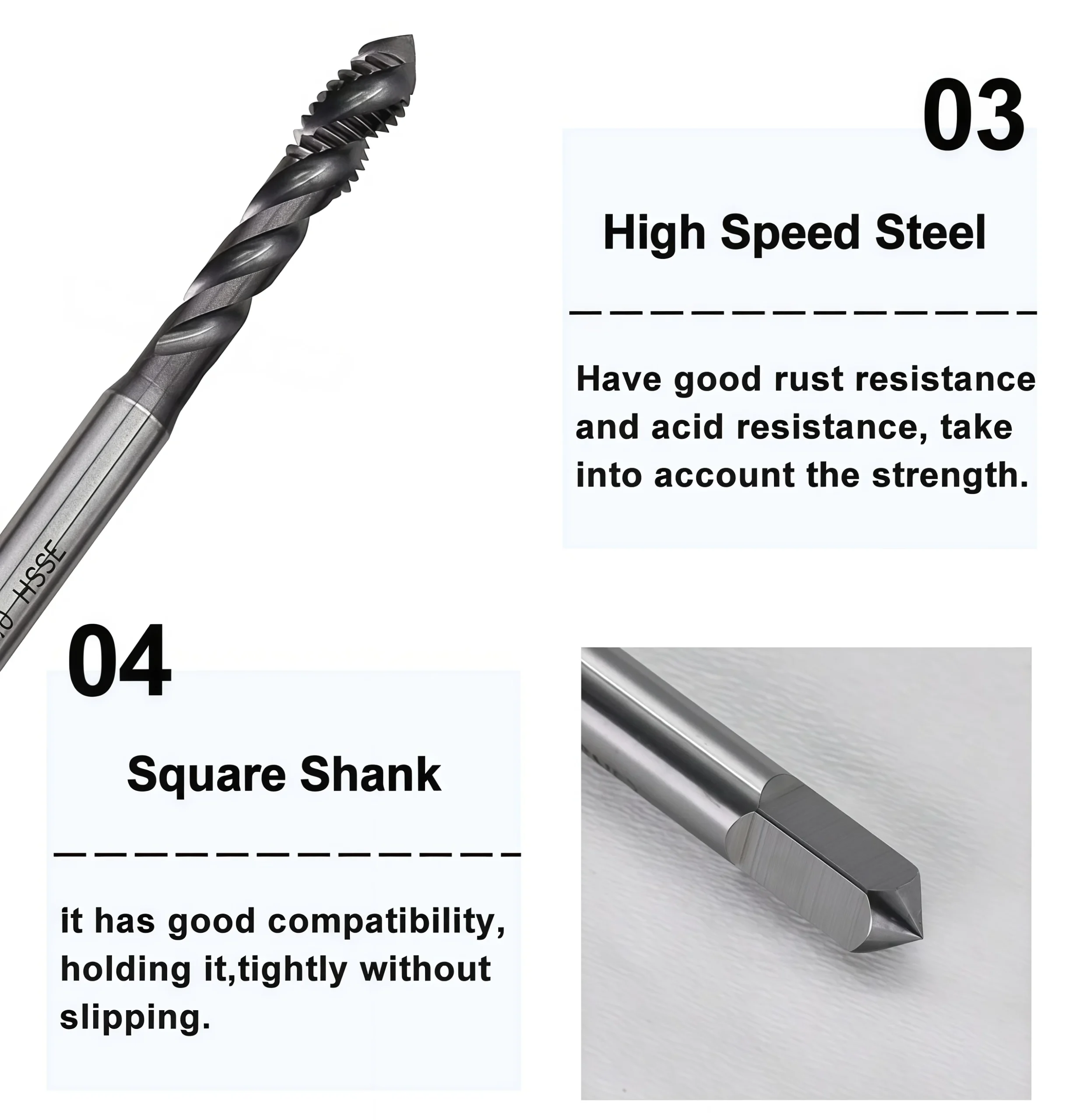 主 Warriors Bit M2 M3 M4 M5 M6 M8 M10 CNC Machine Tools 1 副本 1 scaled 5 HSS-E spiral flute tap product configuration