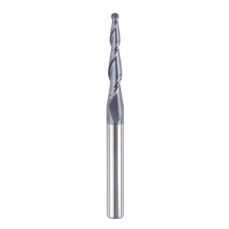 HRC45 2-Flute AlTiN-Coated Solid Carbide Tapered Ball Nose End Mill for 3D Mold Machining