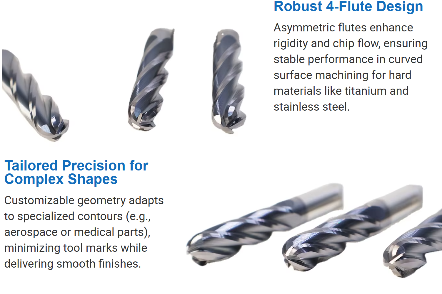 Custom HRC45 4-flute AlTiN coated solid carbide ball nose end mill