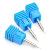 Close-up of solid carbide micro end mills for aluminum in blue protective cases