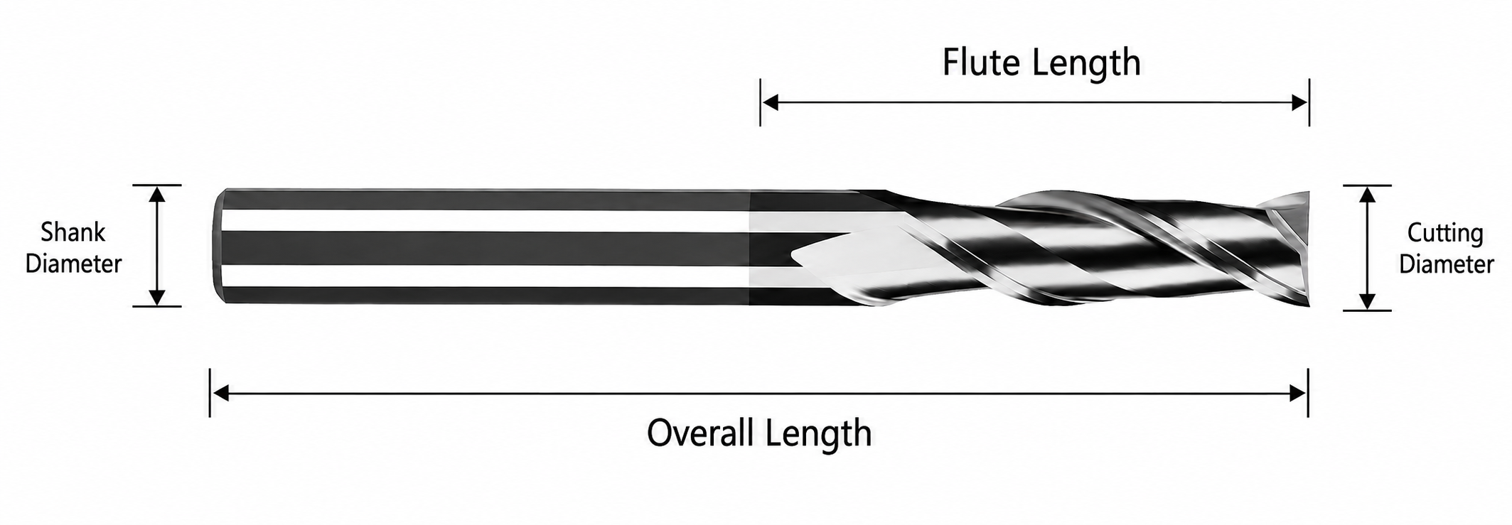 HRC45 2 flutes end mill dimensions