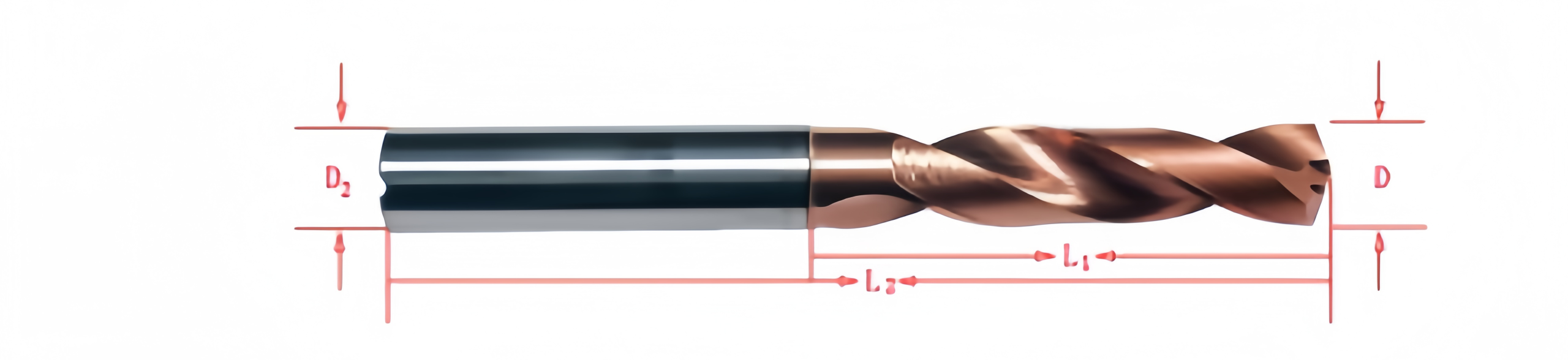 Reference dimensions for the 3D through-coolant solid carbide drill