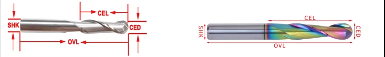 DLC-coated 2-flute solid carbide ball nose end mill dimension reference