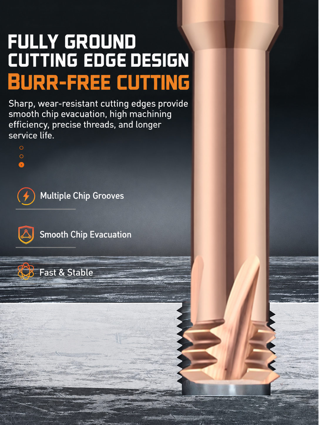fully ground cutting edge design for carbide 3 teeth thread mills 5 Fully ground cutting edge for 3-tooth solid carbide thread mill
