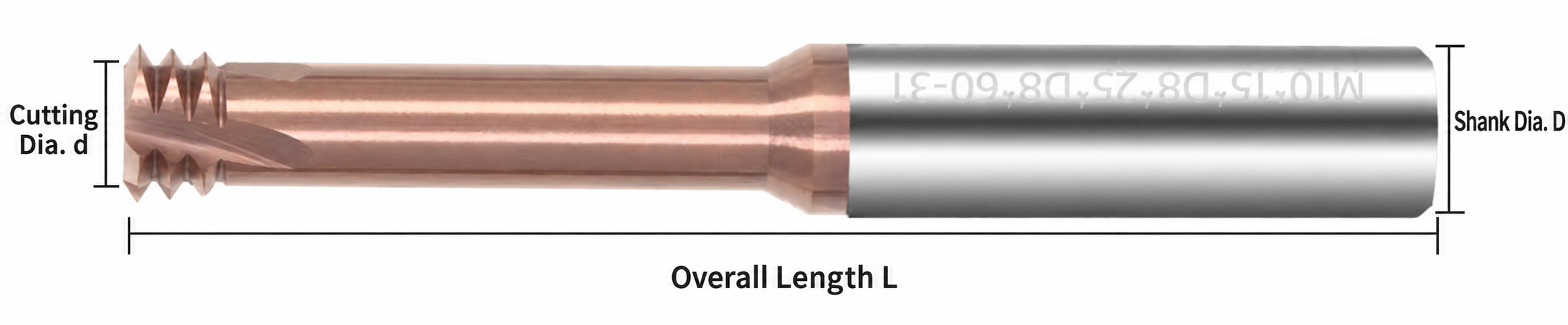 3-tooth solid carbide thread mill dimensions
