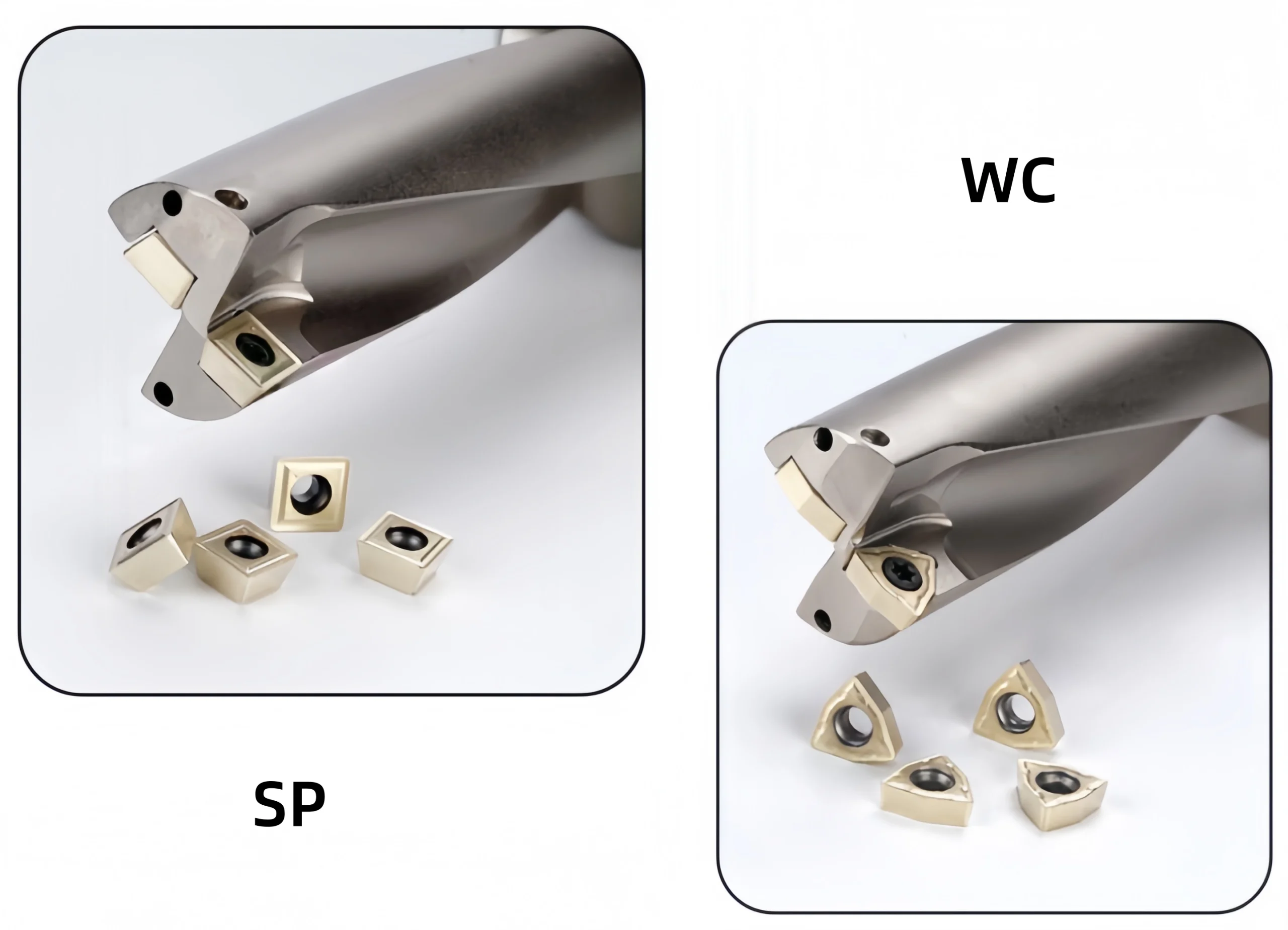 WC vs SP U Drill comparison showing insert structure