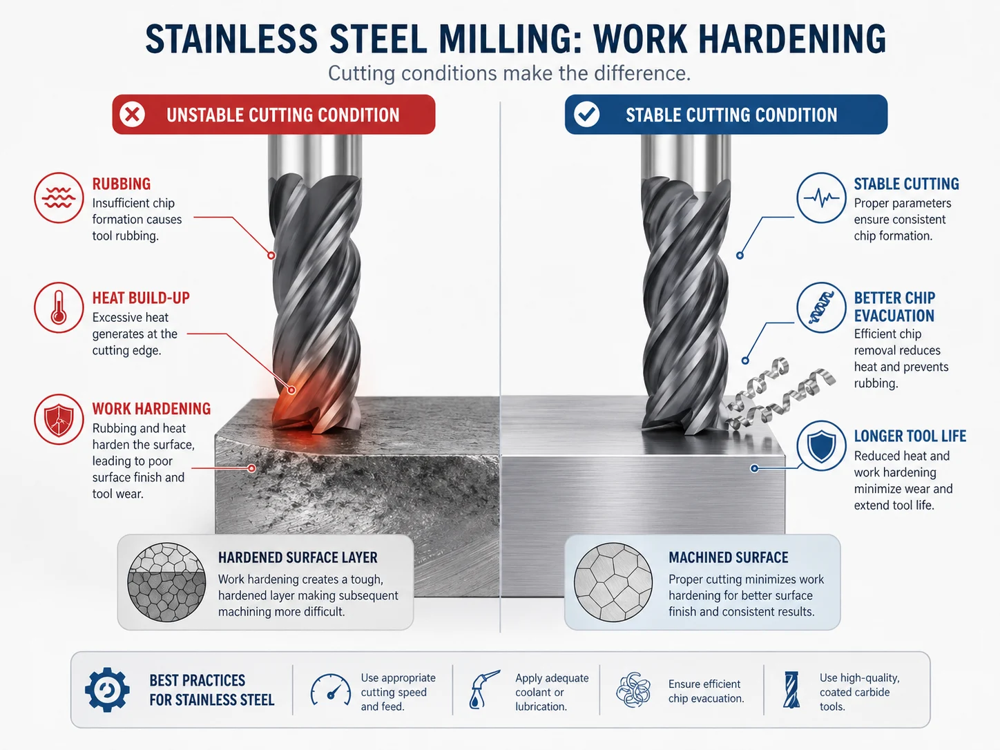 stainless steel milling work hardening unstable vs stable cutting