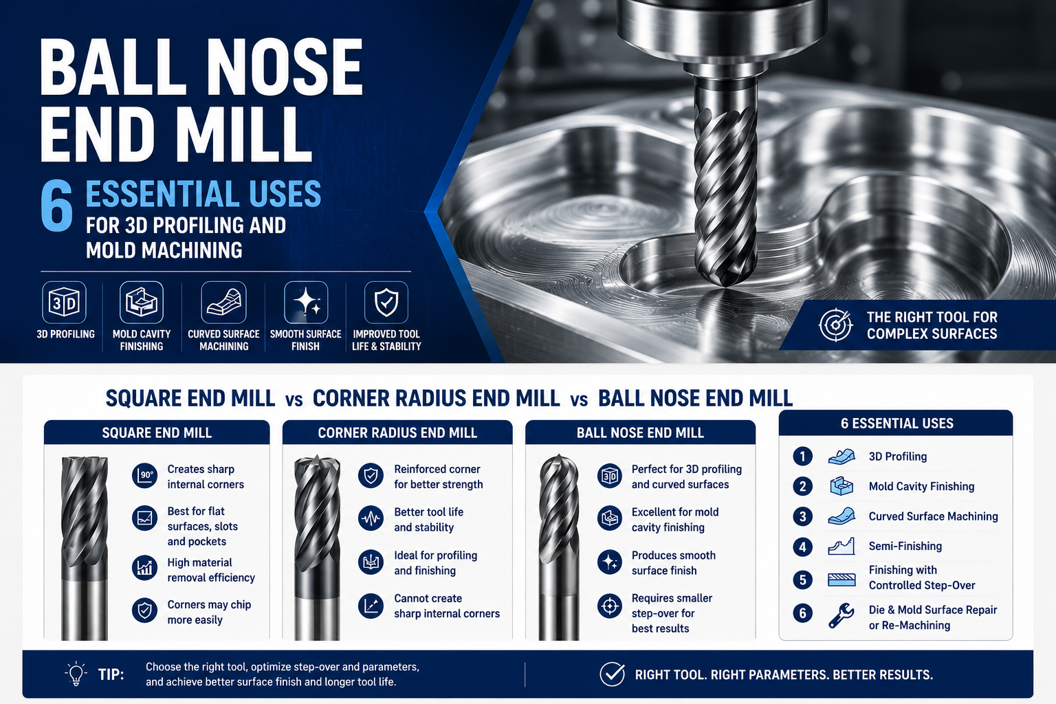 ball nose end mill vs square end mill vs corner radius end mill