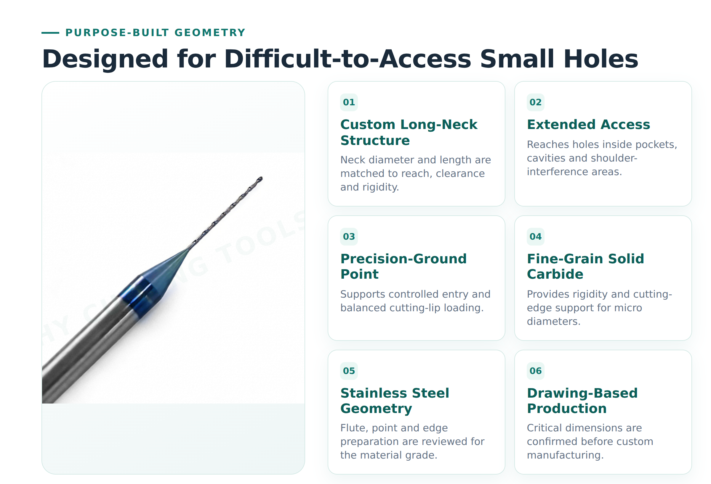 long neck solid carbide micro drill for stainless steel 2 3 Key features of a long-neck solid carbide micro drill for stainless steel