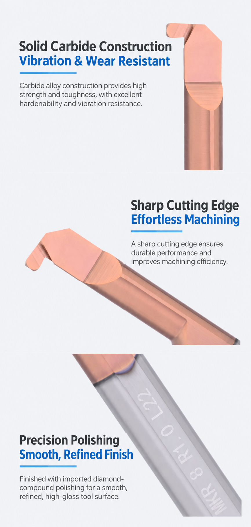 MKR Series Solid Carbide Micro Radius Grooving Bars product advantages