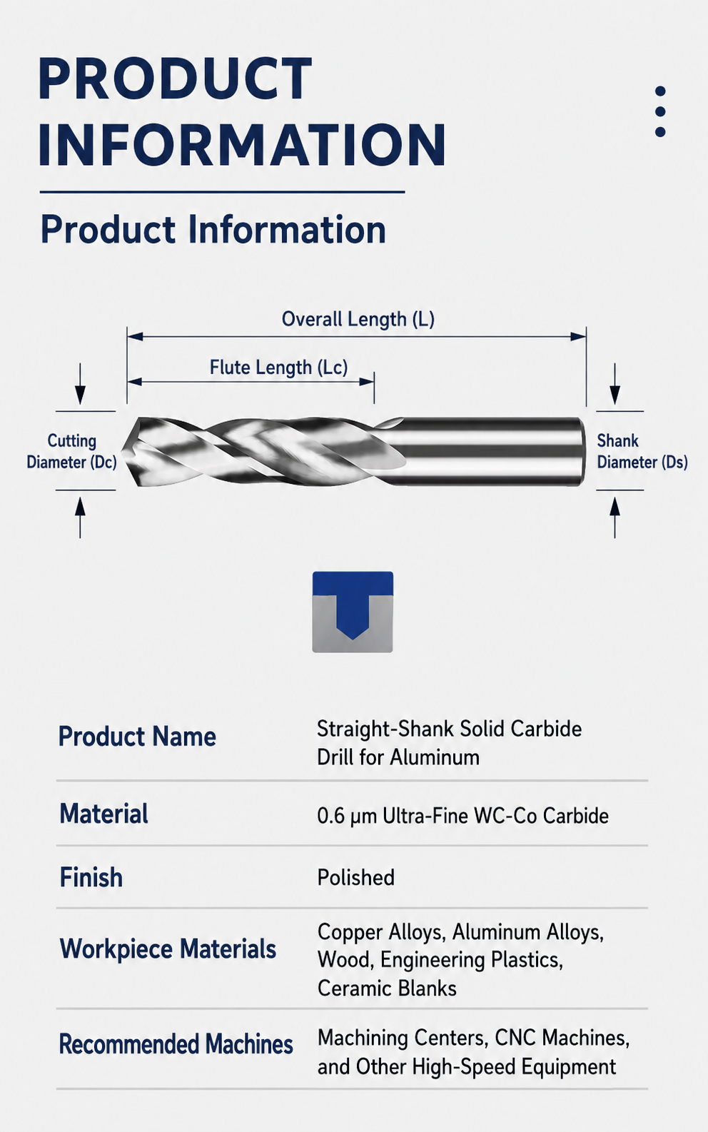 Mirror-polished 2-flute carbide drill product information
