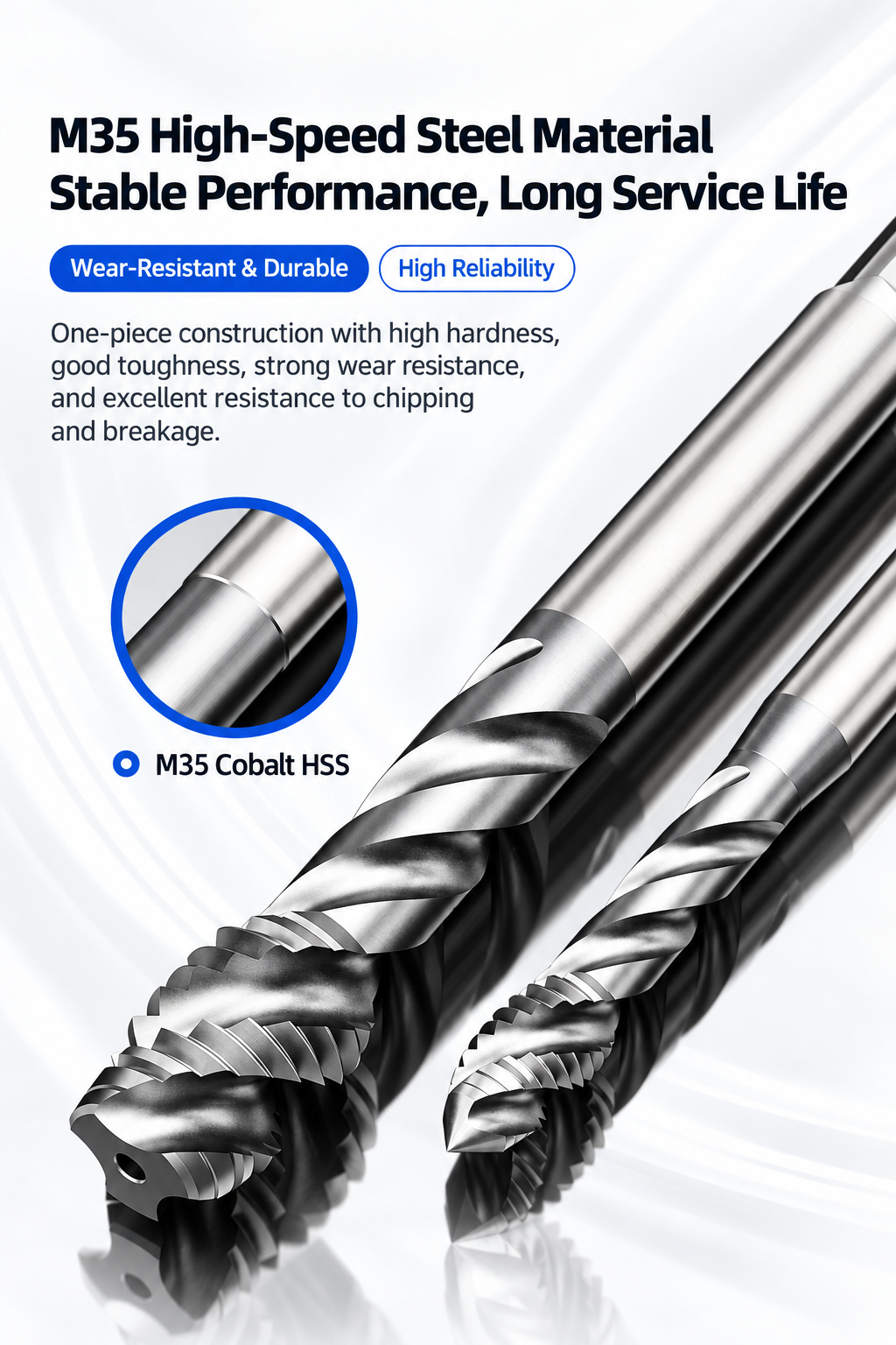M35 Cobalt Spiral Flute Taps for Stainless Steel Blind Holes advantage1