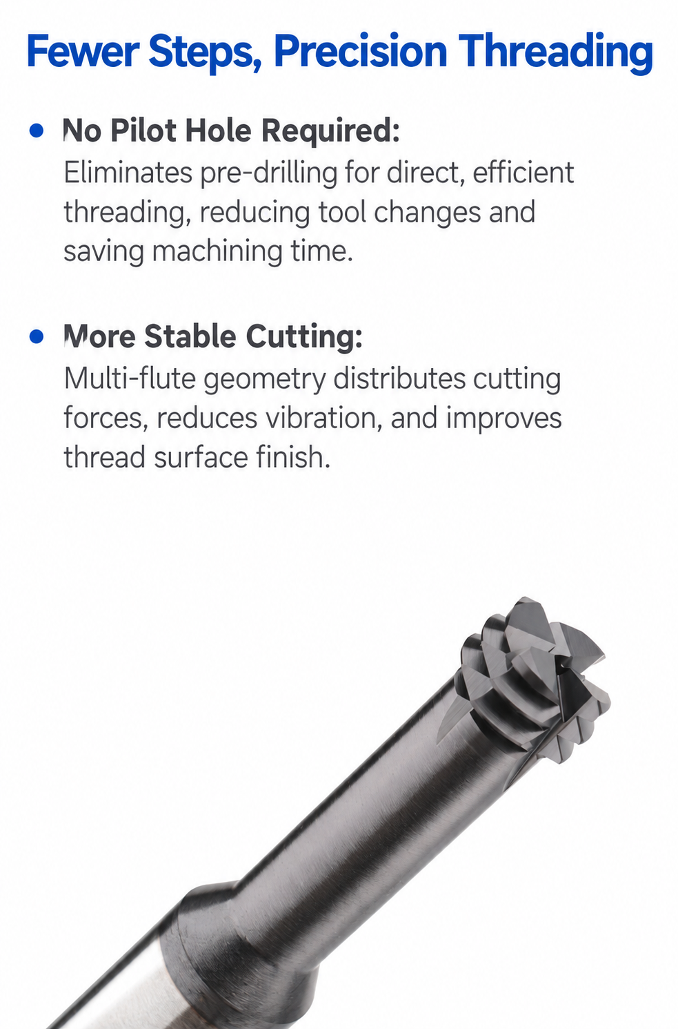 Solid Carbide No-Pilot-Hole Thread Mill fewer step precision threading advantage