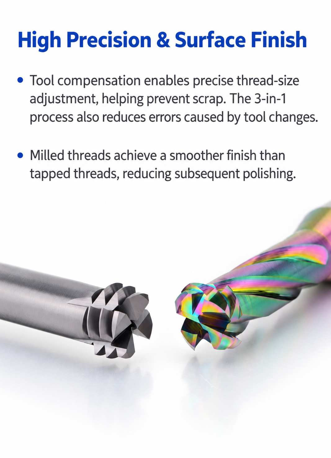 Solid Carbide No-Pilot-Hole Thread Mill precision surface advantage