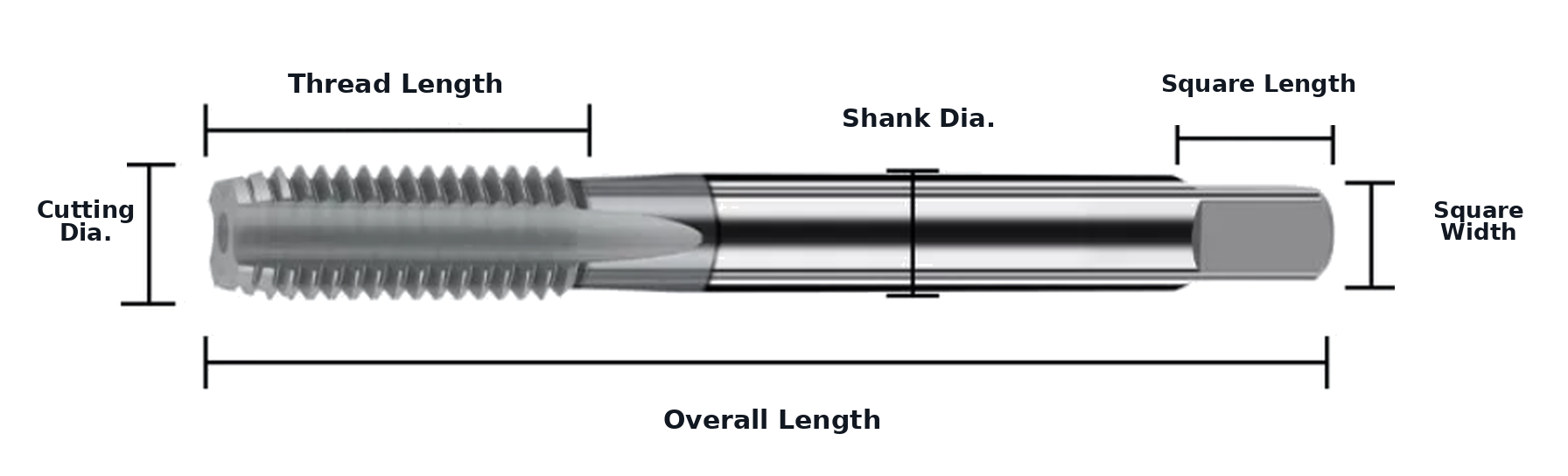 Solid carbide spiral point machine tap dimensional drawing