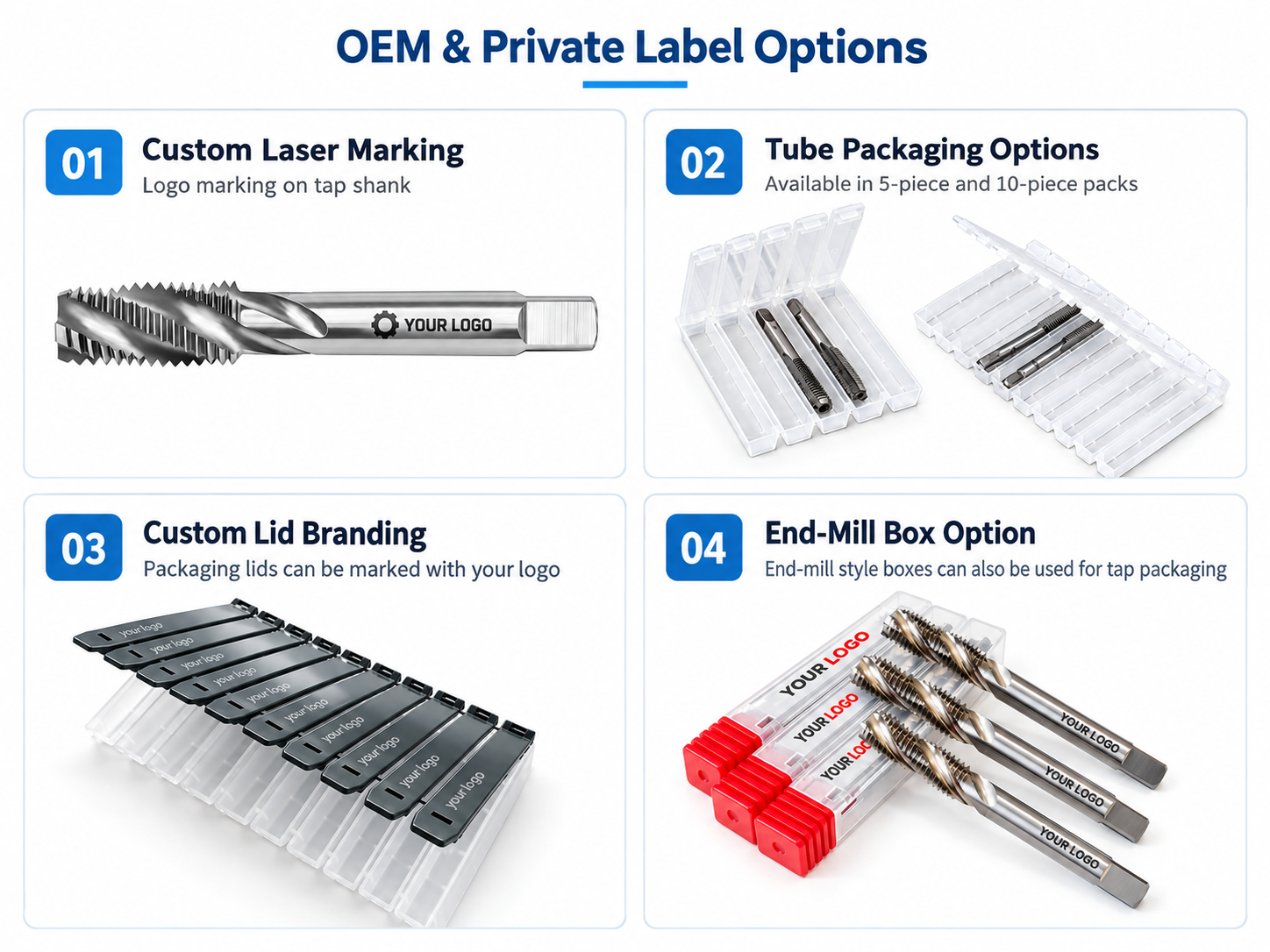Examples of tap laser marking, private-label packaging and OEM branding