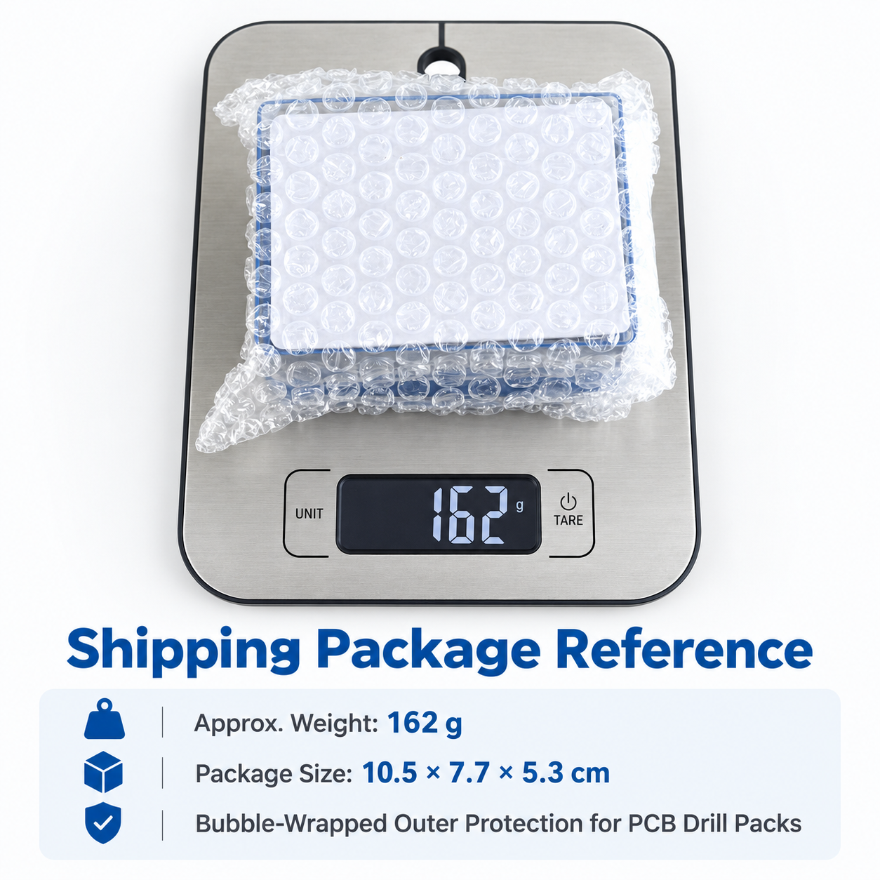 Shipping package reference for 50-piece PCB drill packs