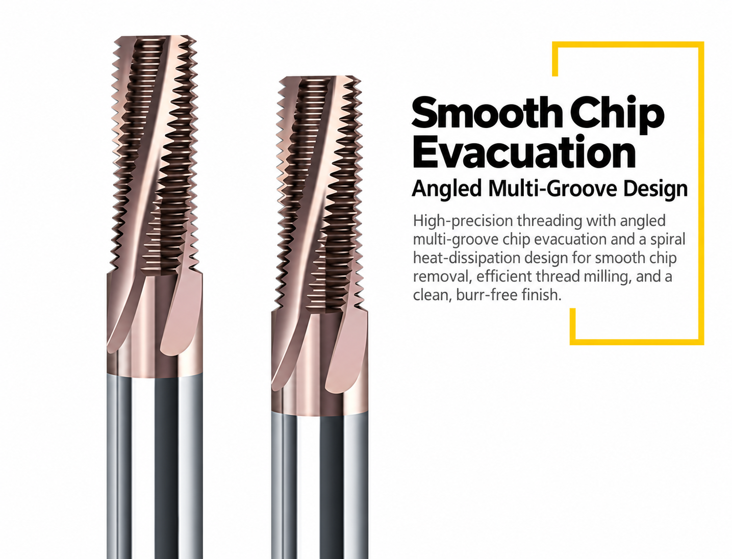 Smooth chip evacuation design for coated solid carbide full-profile thread mill for stainless steel