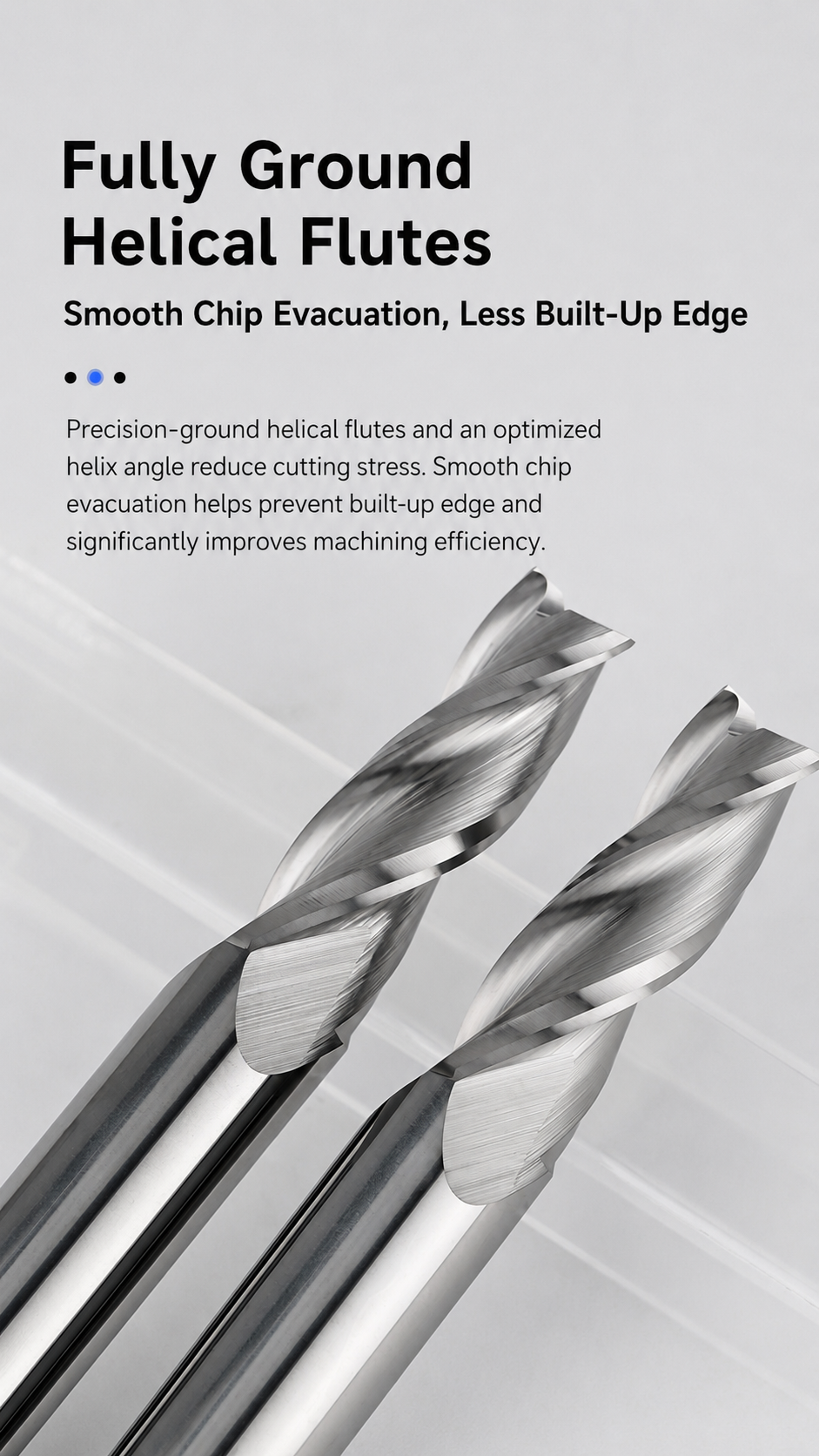 Helical flutes support controlled cutting engagement and chip evacuation.