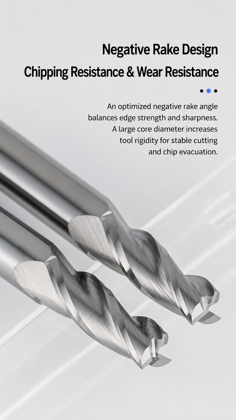 Rake geometry is selected according to the workpiece material and cutting load.