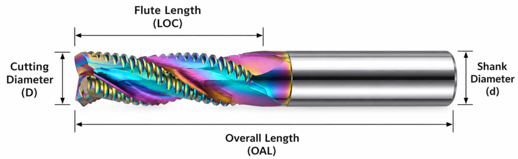 3-Flute Solid Carbide DLC Roughing End Mill for Aluminum dimension diagram structure