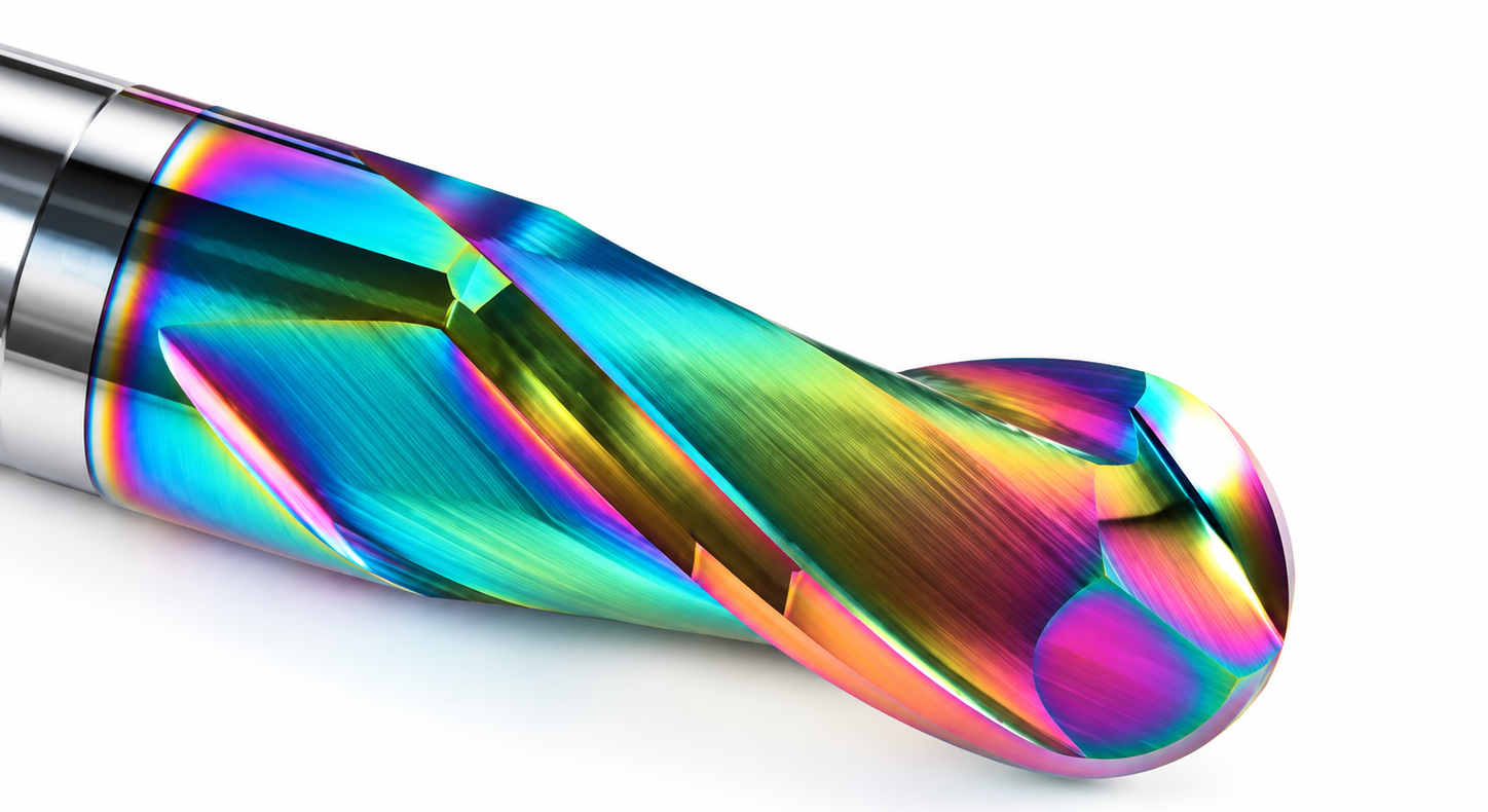 Sharp cutting edge and reinforced core of DLC-coated ball nose end mill for aluminum