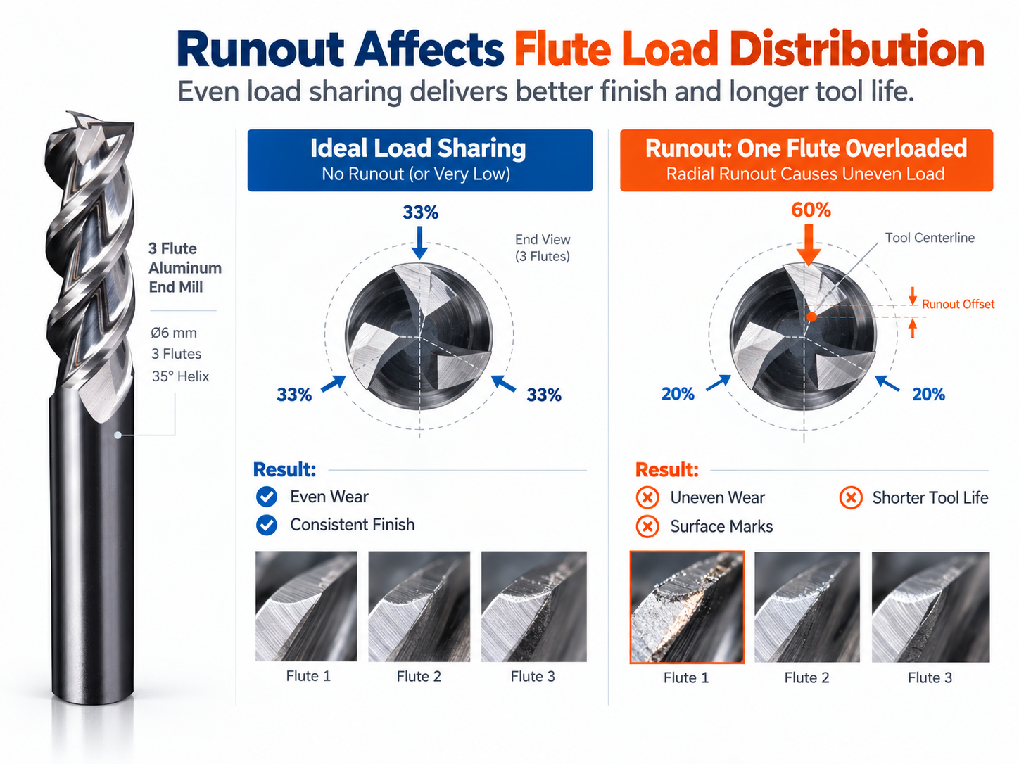 Effect of cutting-edge runout on flute load distribution in an aluminum end mill